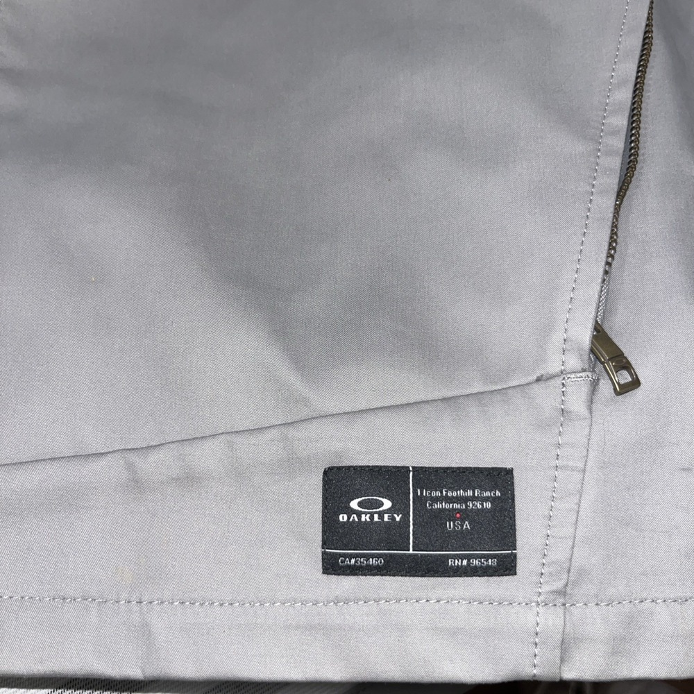 Oakley Mens Gray Moto Biker Chore Jacket Zip Front Logo Snap Cuffs Sz Large - Picture 9 of 16